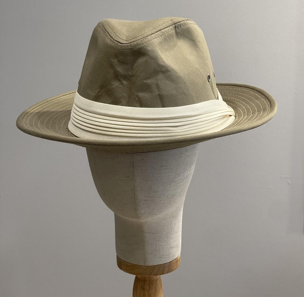 VTG Dorfman Pacific Hat Cap Fedora Men XL Beige Lined Wide Brim Canvas Travel